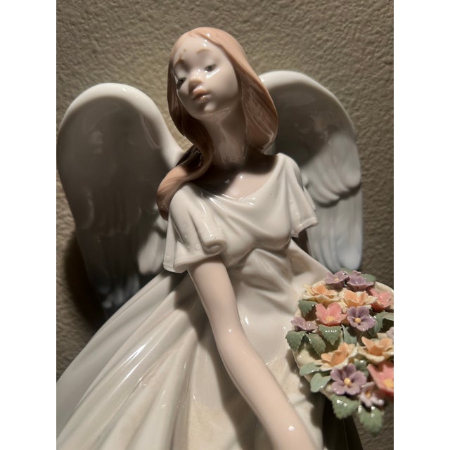 White Lladro' Flowers of Peace Limited Edition Angel With Dove & Floral Bouquet For Sale - Image 8 of 12