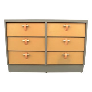 Restored Vintage Modern Chest of Drawers in Grey & Mustard With Aluminum Pulls For Sale