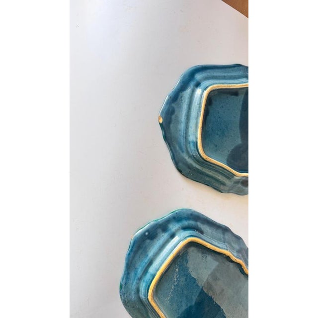 French Green and Yellow Ceramic Serving Dishes with Layered Rim, 1970s, Set of 2 For Sale - Image 4 of 14