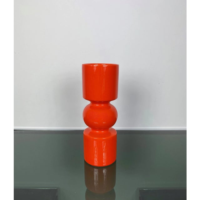 Spanish Orange Ceramic & Pine Vase from Sicart, Italy, 1970s For Sale - Image 3 of 8