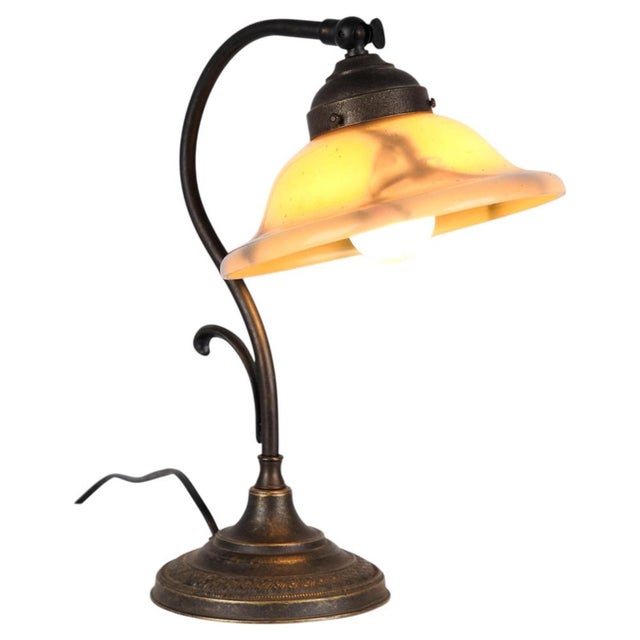 Vintage Desk Lamp in Wrought Iron with Yellow Frosted Glass Shade, 1930s For Sale - Image 11 of 11