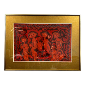Mid Century Batik Painting Ladies in Hades Marion Knudsen