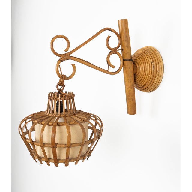 Brown Mid-Century Modern Rattan and Bamboo Sconce Lantern, Italy, 1960s For Sale - Image 8 of 11