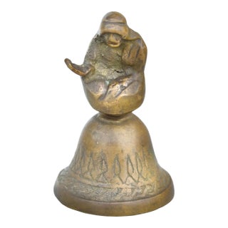 Early 20th Century Hand-Engraved Brass-Figurine Bell Accent For Sale