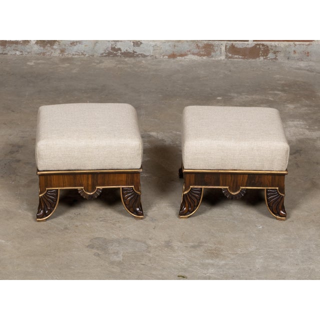 Pair of English Regency 19th Century Footstools with Carved Feet and Gilt Trim For Sale - Image 4 of 11