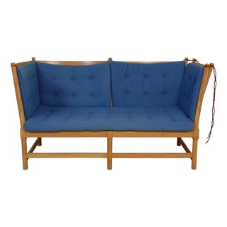 Spoke-Back Sofa in Blue Fabric from Børge Mogensen, 1985 For Sale