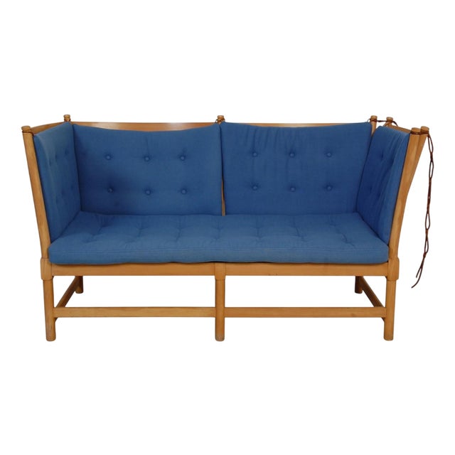 Spoke-Back Sofa in Blue Fabric from Børge Mogensen, 1985 For Sale
