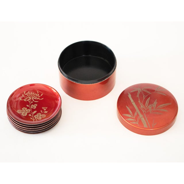 C. 1980s Japanese Lacquered Tray and Set of 6 Coasters in Box - 9 Pieces For Sale - Image 13 of 18