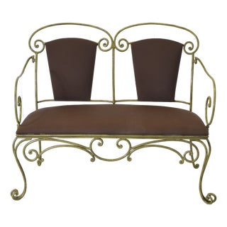 2-Seater Sofa in Wrought Iron and Brown Velvet from Casa e Giardino, 1950s For Sale