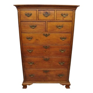 Antique 18th Century Georgian Mahogany Highboy Tall Chest 9 Drawer Dresser For Sale