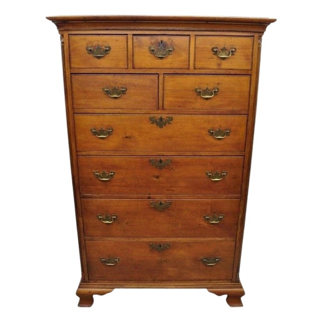 Antique 18th Century Georgian Mahogany Highboy Tall Chest 9 Drawer Dresser For Sale