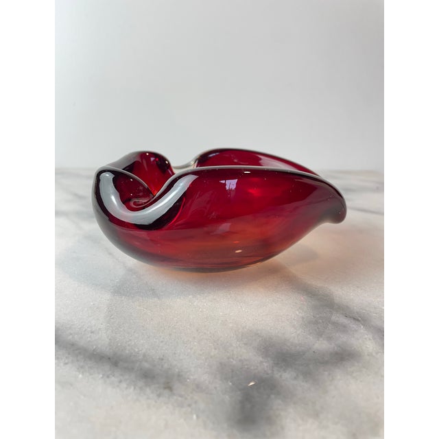 Vintage Murano Sommerso Ruby Red & Yellow Freeform Glass Bowl / Ashtray — 1960s Italian Art Glass For Sale - Image 4 of 8