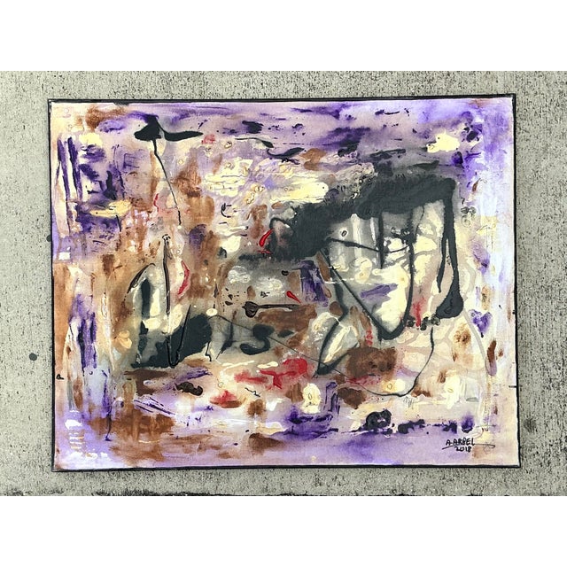 Vintage Original Abstract Oil Painting on Canvas For Sale - Image 9 of 12