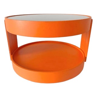 Vintage Space Age Orange Side Table on Wheels, 1960s For Sale