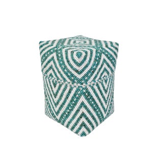 Vintage Turquoise & White Beaded Bamboo Box Small For Sale