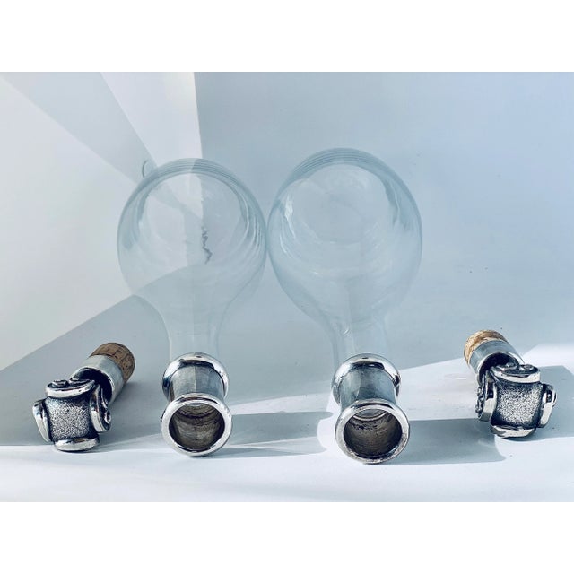 Antique Art Deco Decanters With Silver Neck and Silver & Bakelite Cork Stoppers - a Pair For Sale - Image 4 of 13