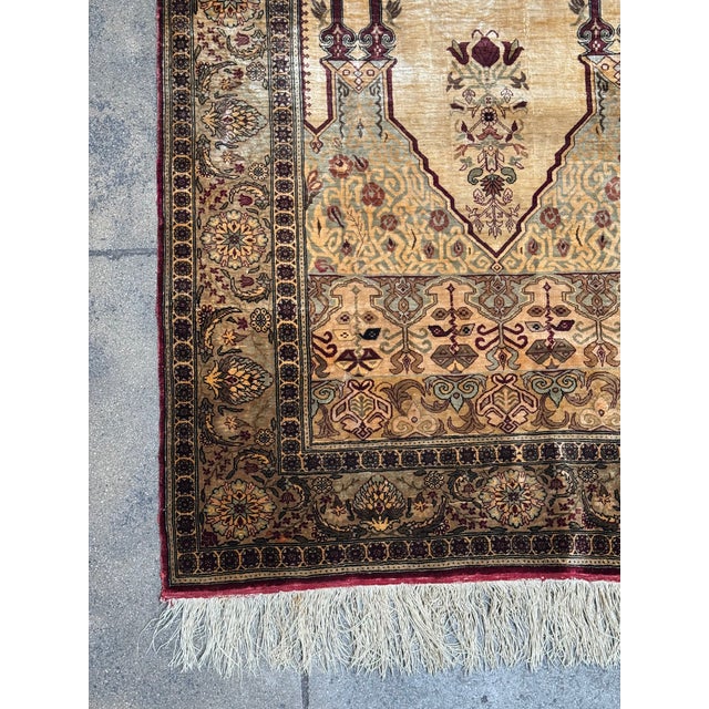 1950s Turkish Silk Prayer Rug With Floral Border For Sale In Los Angeles - Image 6 of 8