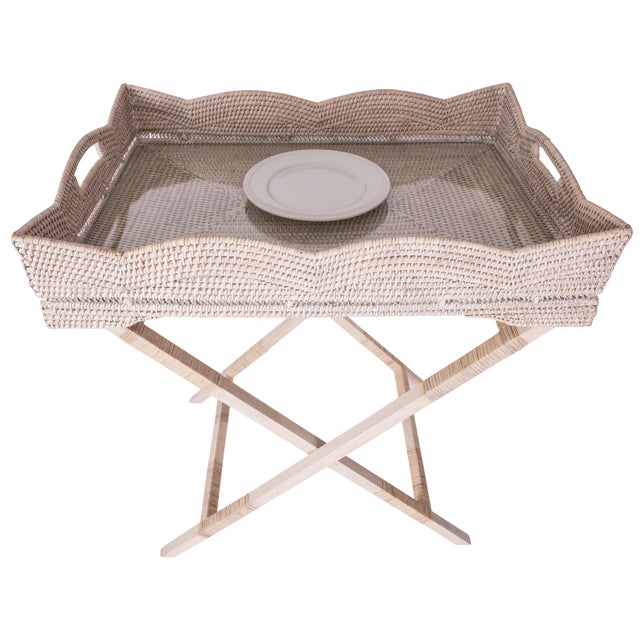 Enhance your home with the Scallop Design Butler Tray with Wooden Legs and Glass Insert a perfect blend of elegance and...