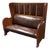 Antique High-Back Oak + Leather Settle Bench For Sale
