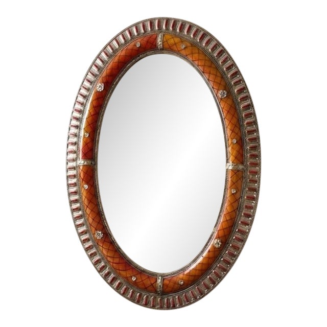 Contemporary Moroccan Oval Resin and Metal Wall Mirror For Sale
