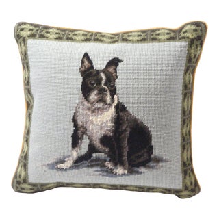 Vintage Boston Terrier Dog Petit Pointe Decorative Pillow For Sale