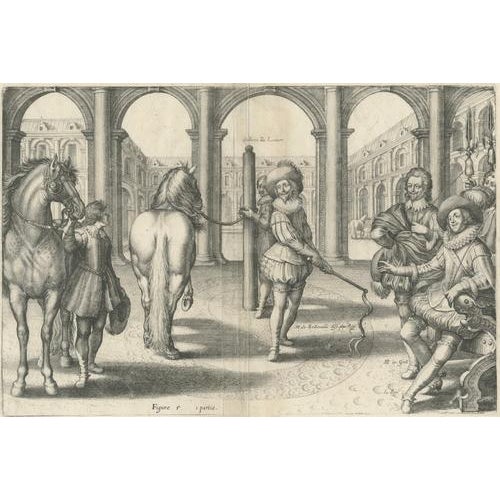 Crispin de Passe the Younger, Royal Equestrian Illustration of Le Maneige Royal, France, 1666, Engraving For Sale - Image 4 of 10