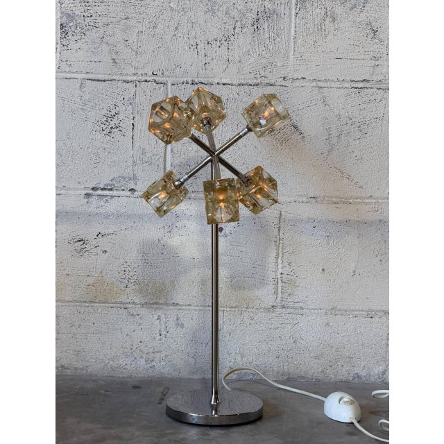 Chrome Sputnik Glass Cube Table Lamp Chrome Metal Base Space Age Mid-Century Modern 1970s For Sale - Image 8 of 9