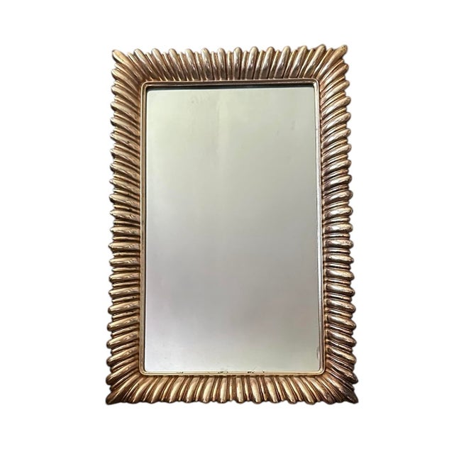 1950s 1950s Syroco Rococo Italian Style Mirror With Gilded Brass Gold Scalloped Border, Made in Syracuse, Ny, Usa For Sale - Image 5 of 8