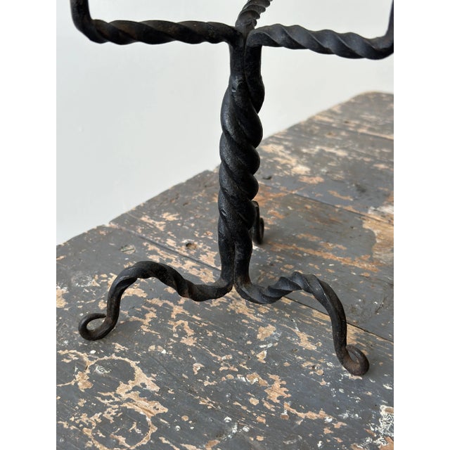 Vintage Wrought Iron Twisted Tripod Candelabra, Circa Early-Mid 20th Century For Sale - Image 14 of 16