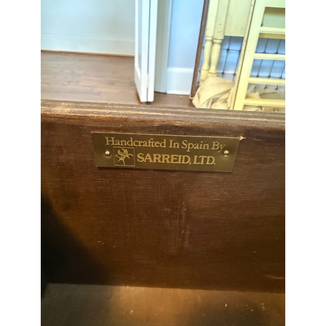 Mid 20th Century Vintage Sarreid Ltd. Handcrafted in Spain Brass-Clad Campaign Coffee Table With Two Drawers and Glass Top For Sale - Image 5 of 12