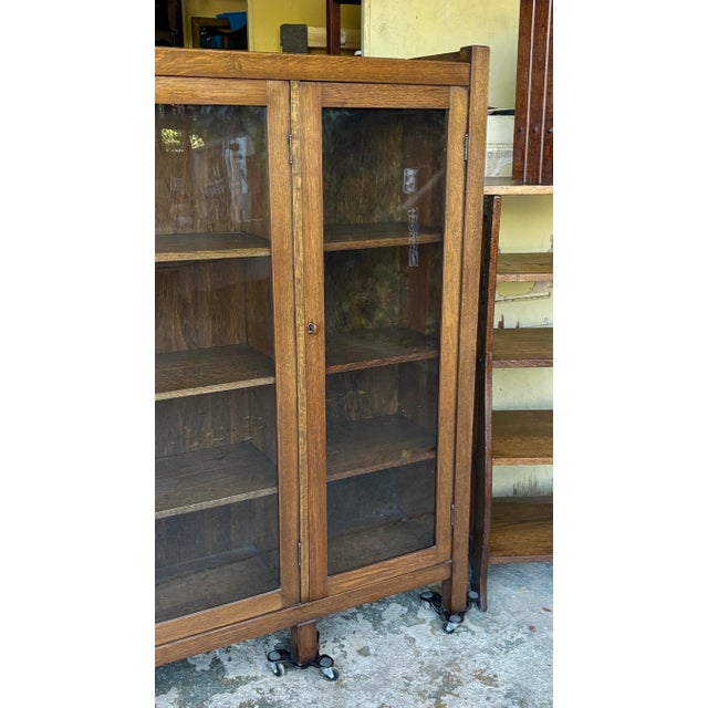 Antique Mission Oak 3 Door Cabinet or Bookcase For Sale - Image 4 of 10