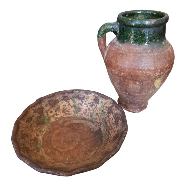 Antique Rustic Clay Vessels - Set of 2 For Sale