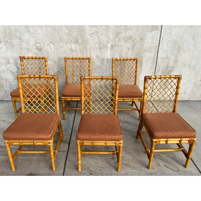 Bielecky Brothers Bielecky Brothers Rattan Dining Chairs Set of 6 New York 1970s With Original Cushions For Sale - Image 4 of 17