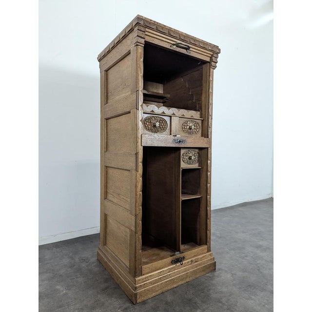 Mid-Century Oak Roll-Top Bar Cabinet For Sale - Image 3 of 11