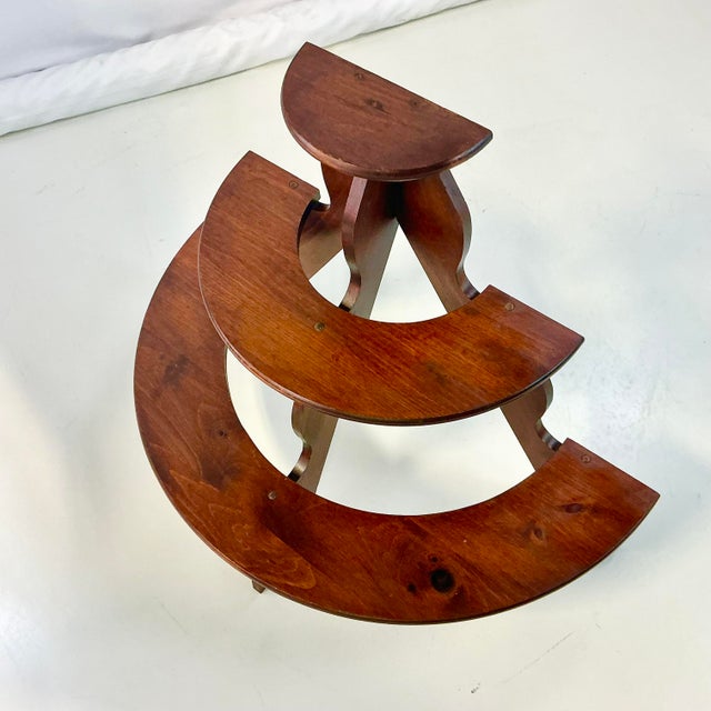 1970s Vintage Arts & Crafts Boho Chic Pine 3-Tier Half Moon Plant Stand, Dark Stain. For Sale - Image 13 of 13