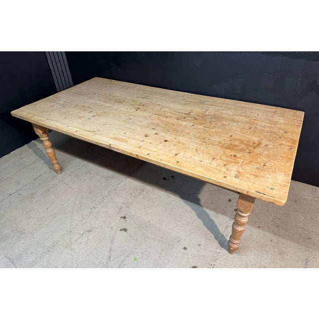Large Vintage Farmhouse Dining Table in Pine, 1940 For Sale - Image 4 of 15