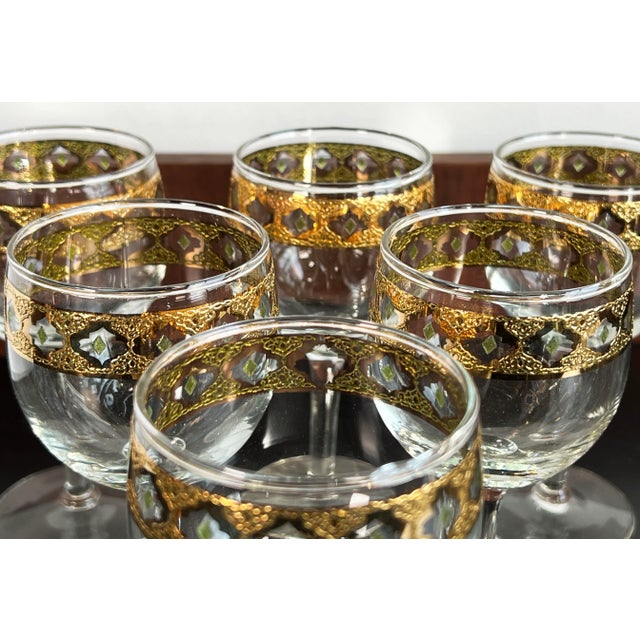 Hollywood Regency Culver Gold RImmed Small Wine / Cocktail Glasses - Set of 6 For Sale In Providence - Image 6 of 6