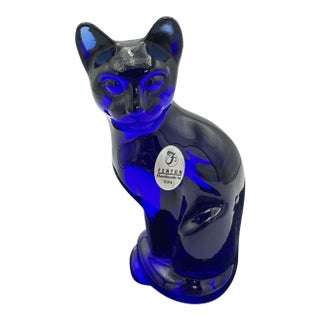 Vintage MCM Blue Cobalt Fenton Cat Figurine For Sale