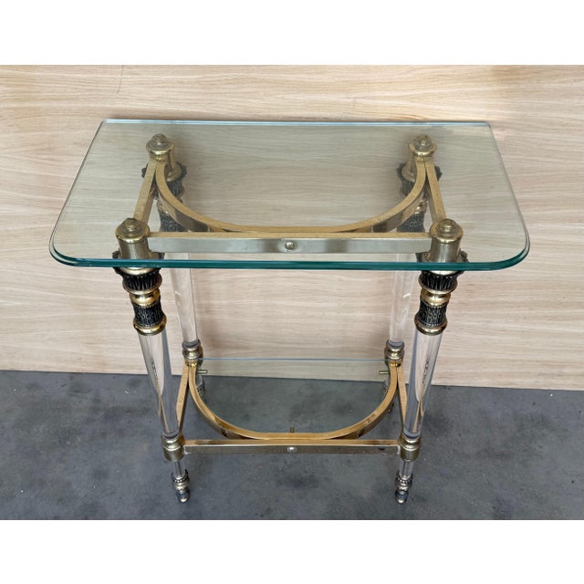 Late 20th Century Late 20th Century Claude Dalle Style Narrow Console Table with Glass Top, Lucite and Bronze For Sale - Image 5 of 18
