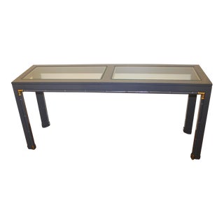 Lacquered Faux Bamboo and Brass Detail Console Table Lacquered Hale Navy For Sale