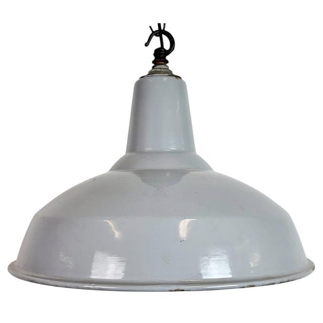 Industrial British Grey Enamel Factory Pendant Lamp from Benjamin Electric Manufacturing Company, 1960s For Sale - Image 17 of 17