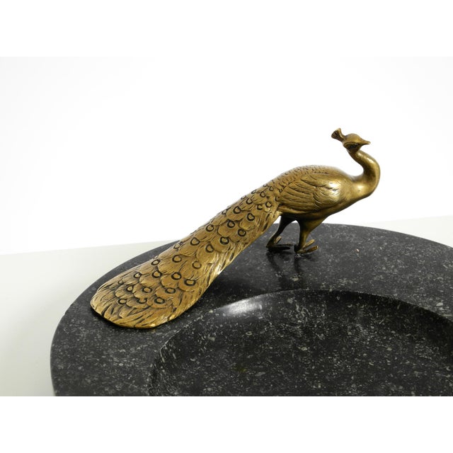 Black Large Black Granite Valet Tray with a Brass Peacock, 1920s For Sale - Image 8 of 18