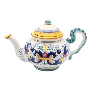 Hand-Painted Italian Majolica Teapot – Ricco Deruta Vietri-Style Ceramic 48oz by Sur La Table For Sale