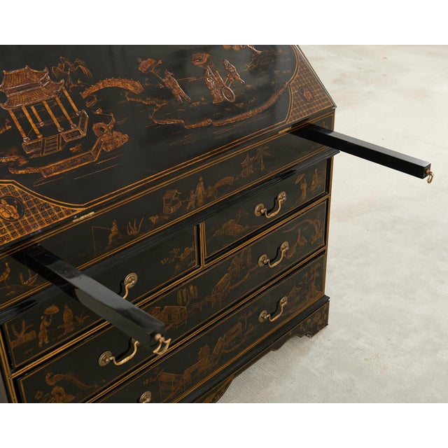 Georgian Style Slant Drop Front Chinoiserie Lacquered Secretary For Sale In Sacramento - Image 6 of 12