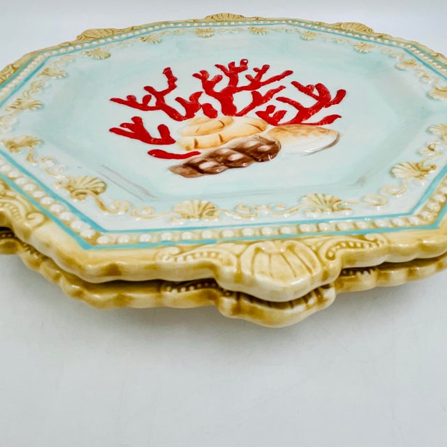 Ceramic Vintage Zrike Baroque Coastal Shell and Coral Plates by Lisa Levy – Set of 2 For Sale - Image 7 of 13