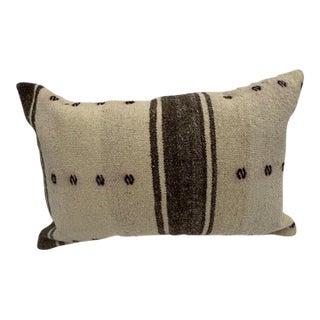 Turkish Hemp Pillow Cushion Natural Beige Dark Brown Pillow Cushion Cover 16" x 24" For Sale
