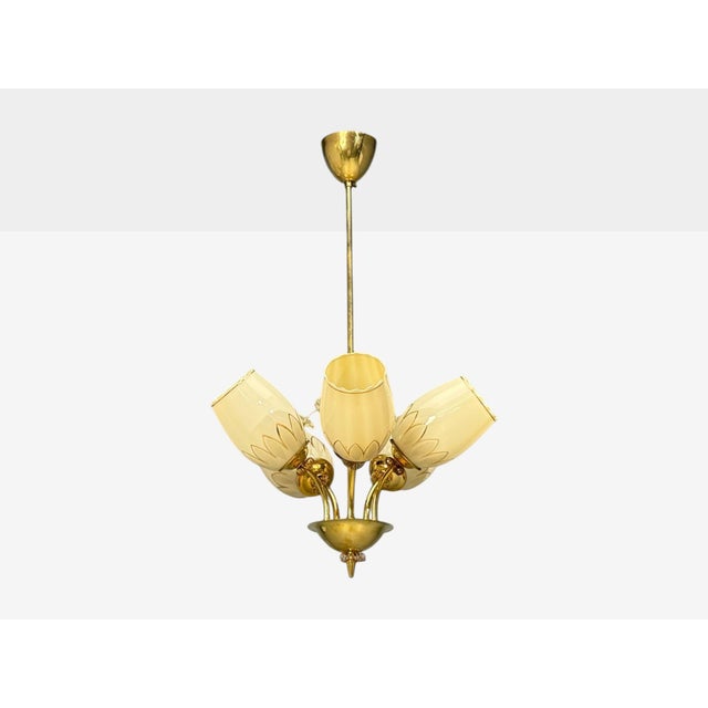 1950s Itsu, Finnish Modern, Snowflake Chandelier, Brass, Glass, Finland For Sale In New York - Image 6 of 14