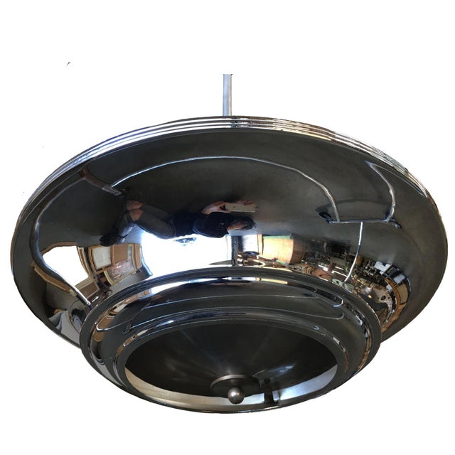 2 Layer Chrome Art Deco Streamline Saucer Ceiling Pendant Chandelier, 5 Available For Sale In Los Angeles - Image 6 of 6