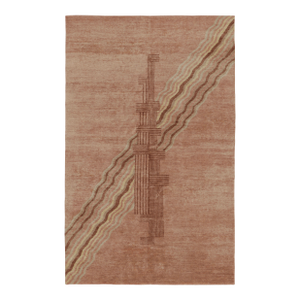 Rug & Kilim’s French Art Deco Style Rug in Beige & Pink With Stylized Skyscraper