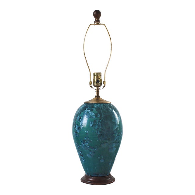 Vintage Teal Glazed Ceramic Table Lamp For Sale